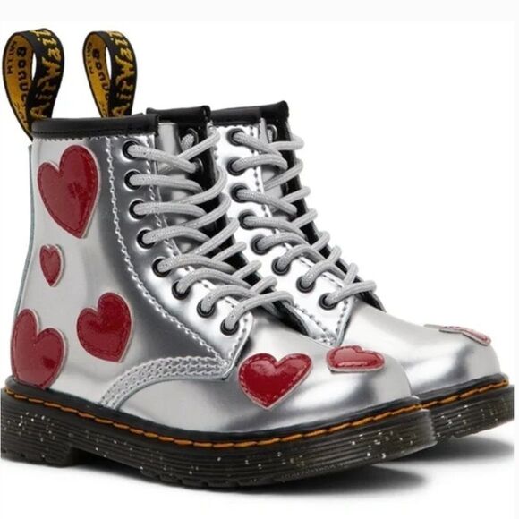 Dr. Martens 1460 Red Heart Glitter Sole Zip Up Boots Silver Metallic Size US 5 - Picture 11 of 16